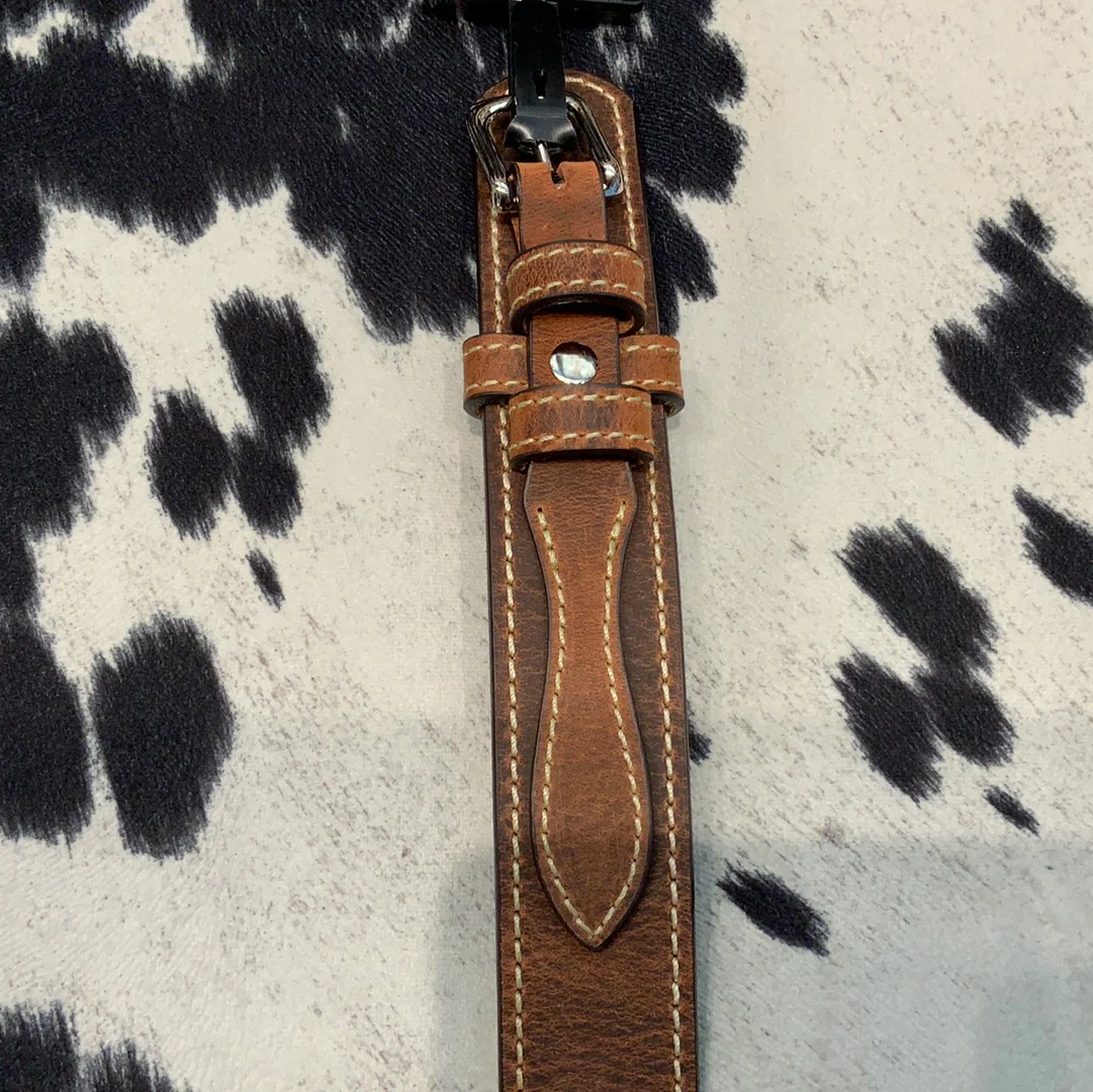 Plain Brown Leather Belt With Stitching - Image 2