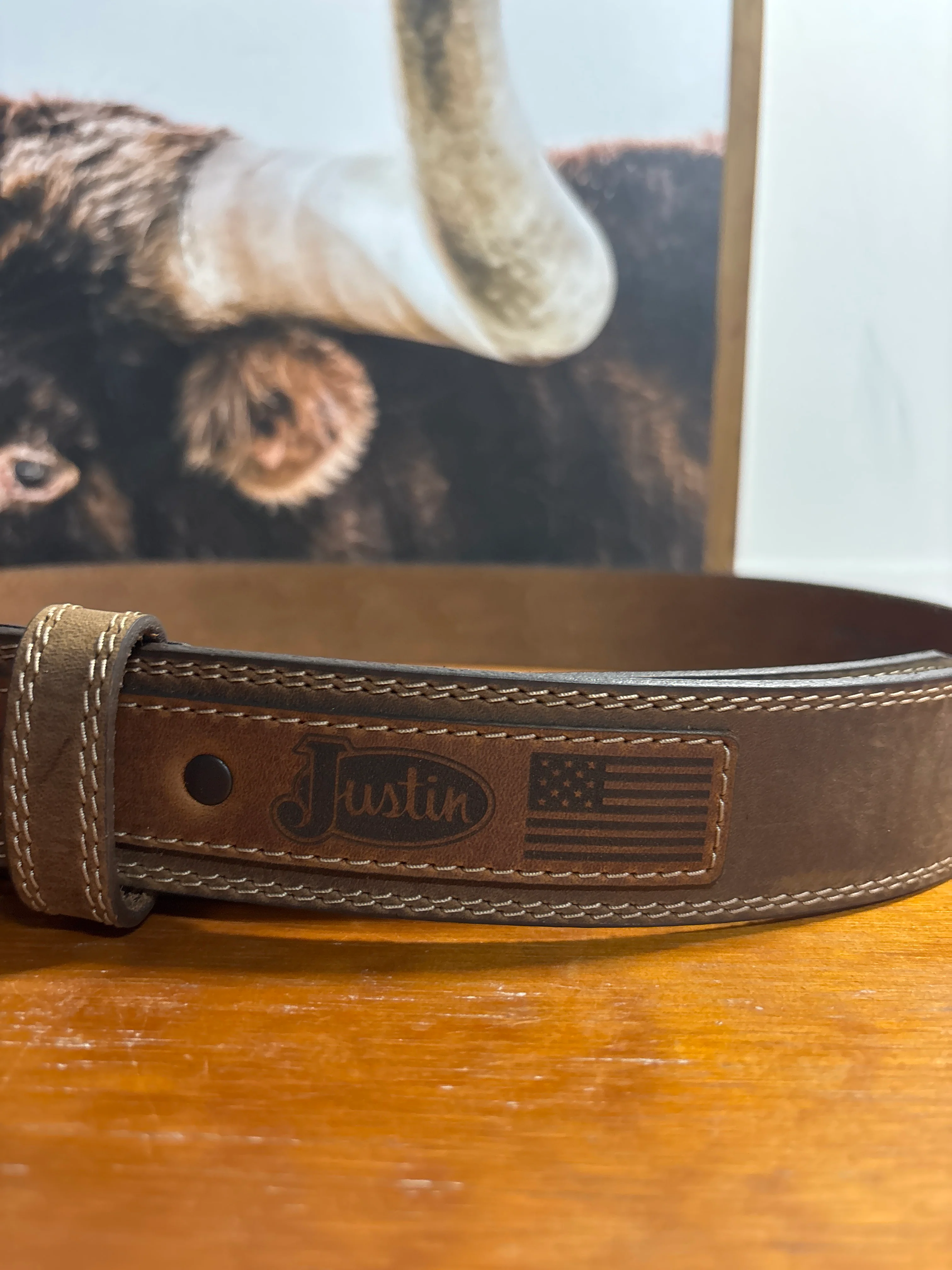 Justin Dark Brown Leather Belt - Image 2