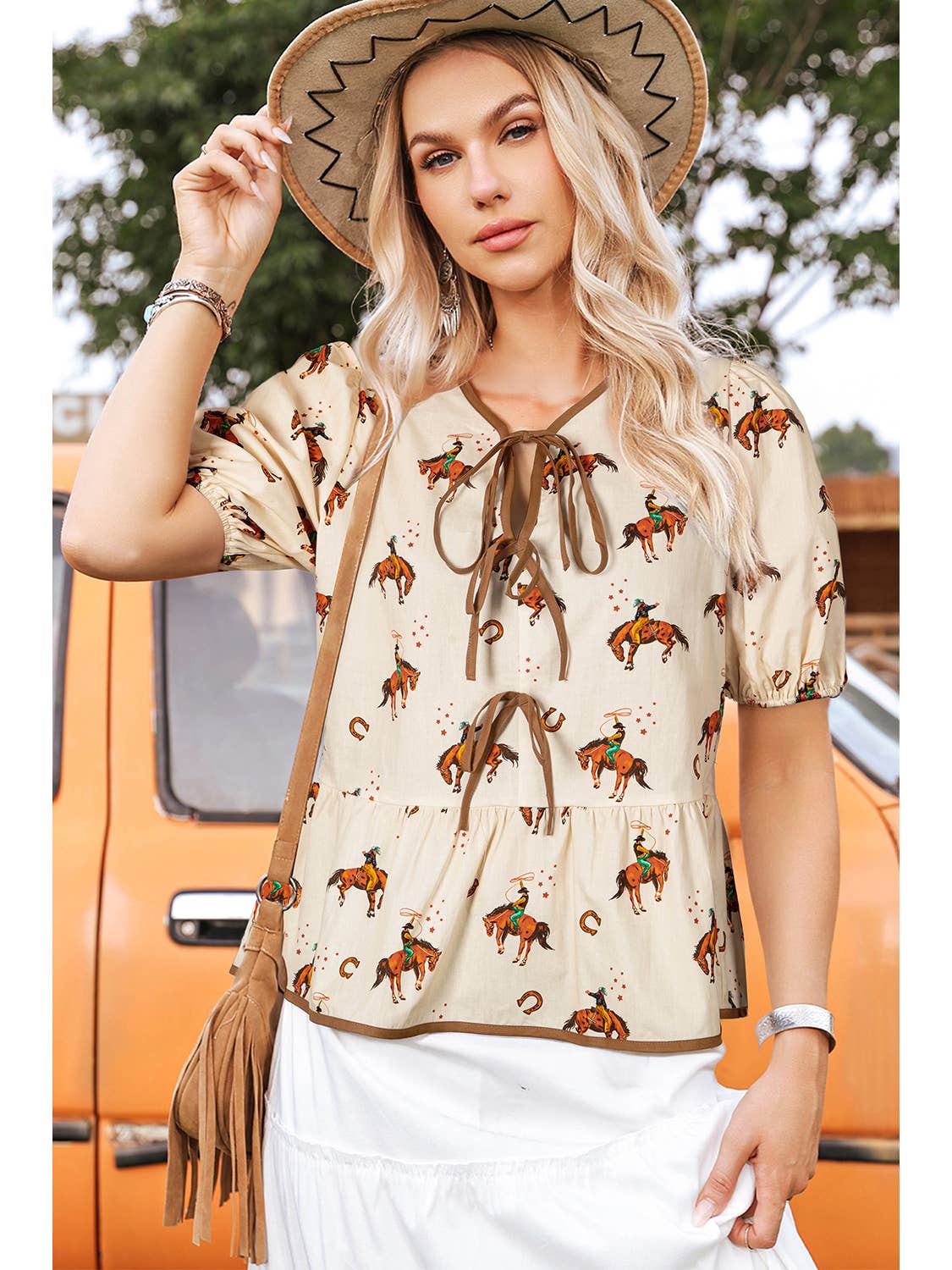 Puff Sleeve Bowknot Top - Image 3