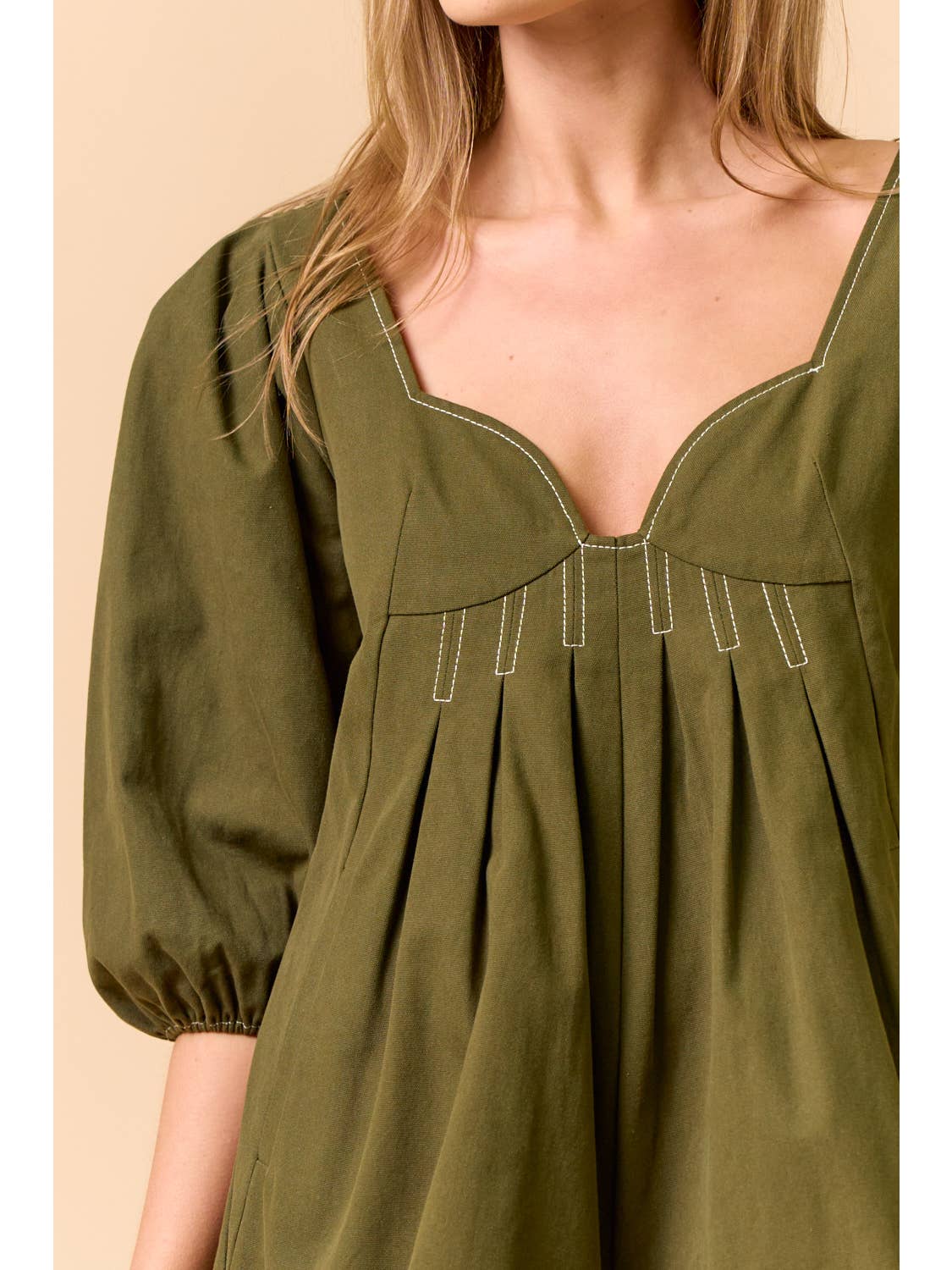 Puff Sleeve Olive Romper - Image 3