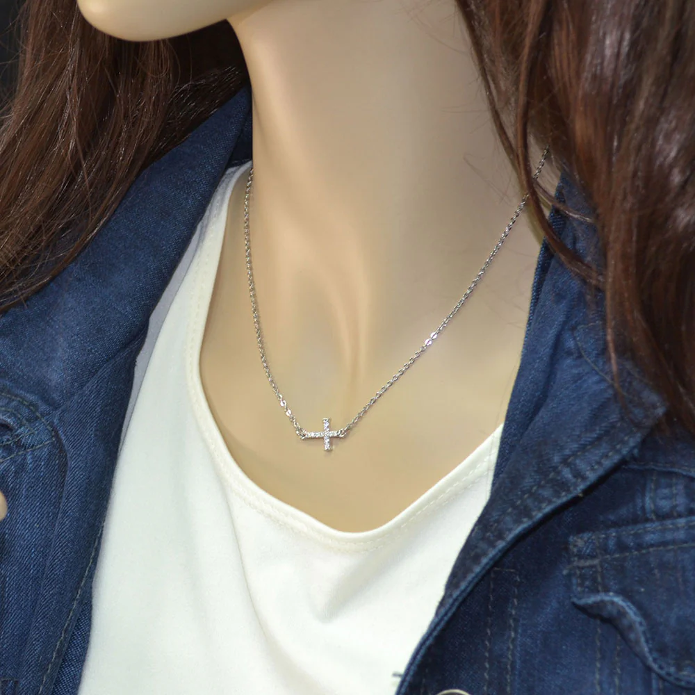 Quiet Faith, Tiny Crystal Cross Choker Necklace - Image 2