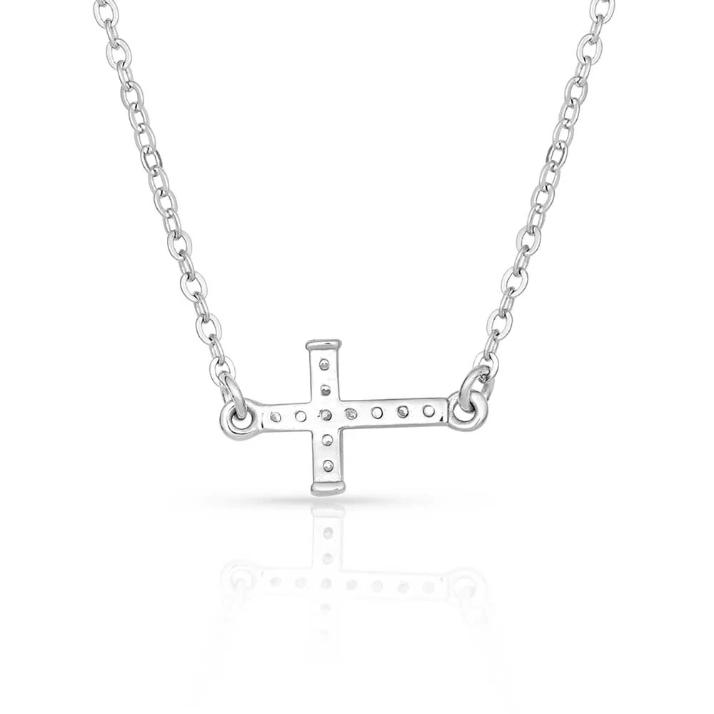 Quiet Faith, Tiny Crystal Cross Choker Necklace - Image 3