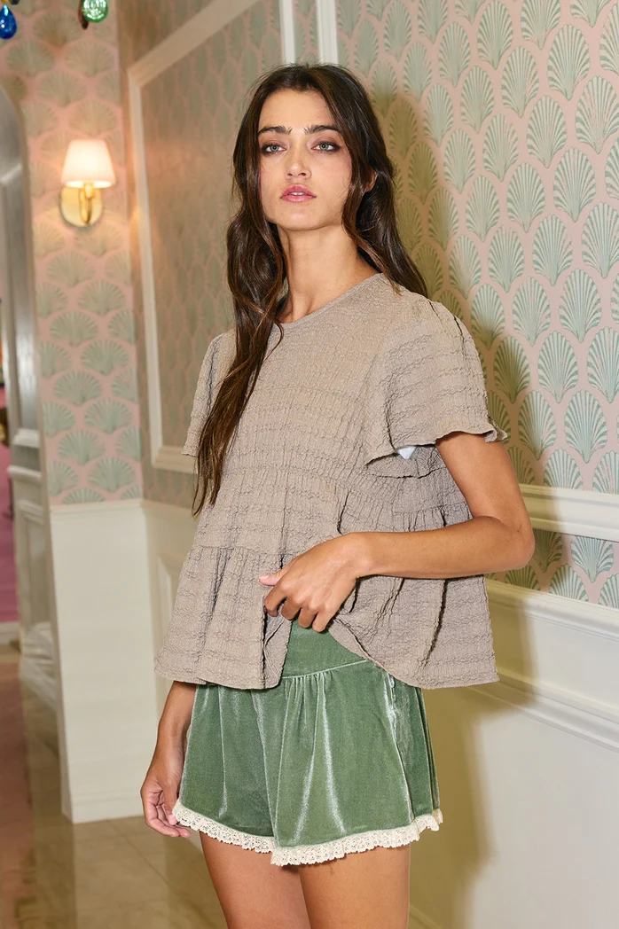 Riley Ruffle Olive Babydoll Top - Image 3