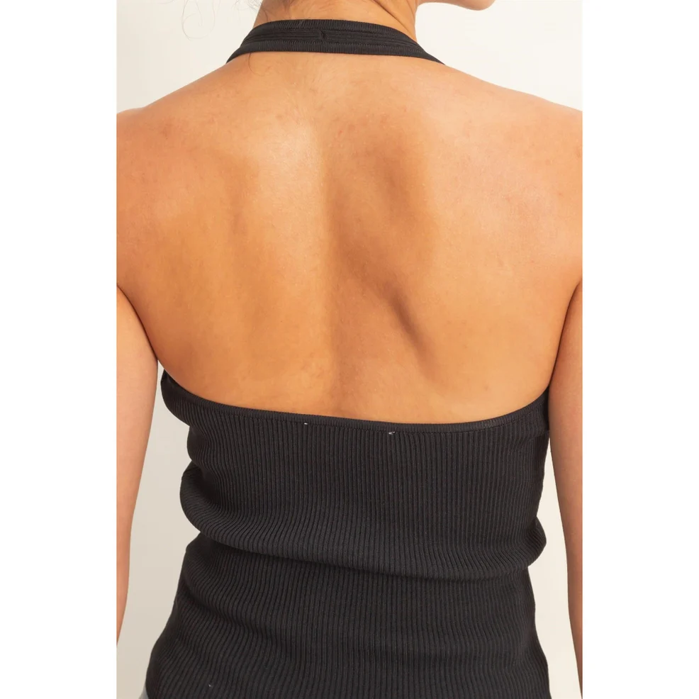 Tess Ribbed Halter Black Top - Image 4