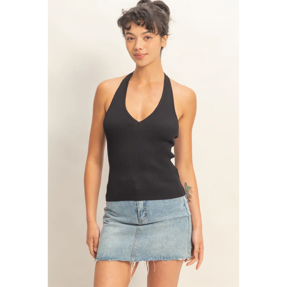 Tess Ribbed Halter Black Top - Image 5
