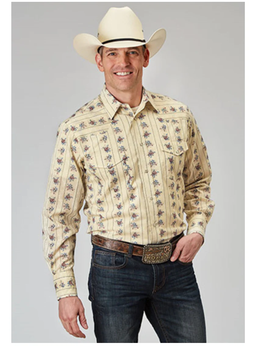 ROPER FLORAL STRIPE YELLOW PRINT - MENS SHIRT - Image 2