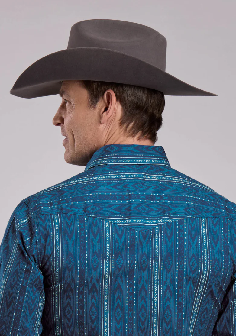 Roper Men's Long Sleeve Solid Snap Shirt - BU - Image 2