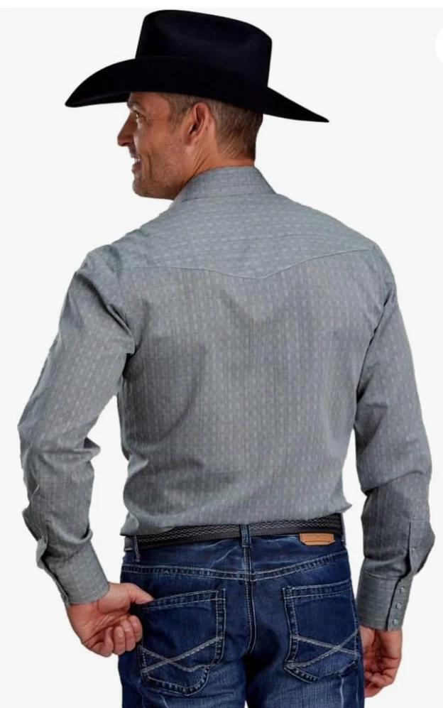 ROPER Western Shirt Mens L/S Abstract Snap Gray - Image 2
