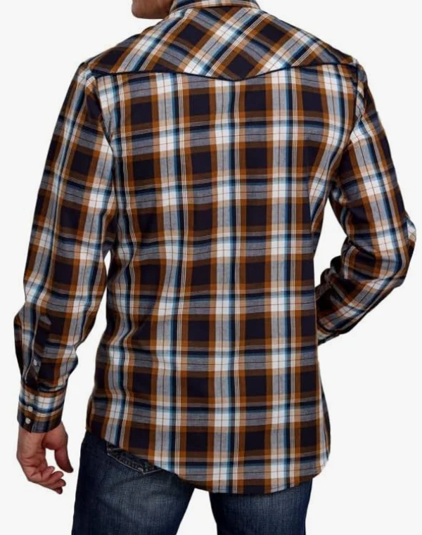 ROPER Western Shirt Mens L/S Plaid Snap Brown - Image 2