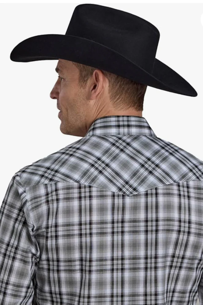 ROPER Western Shirt Mens L/S Plaid Snap Gray Black - Image 2