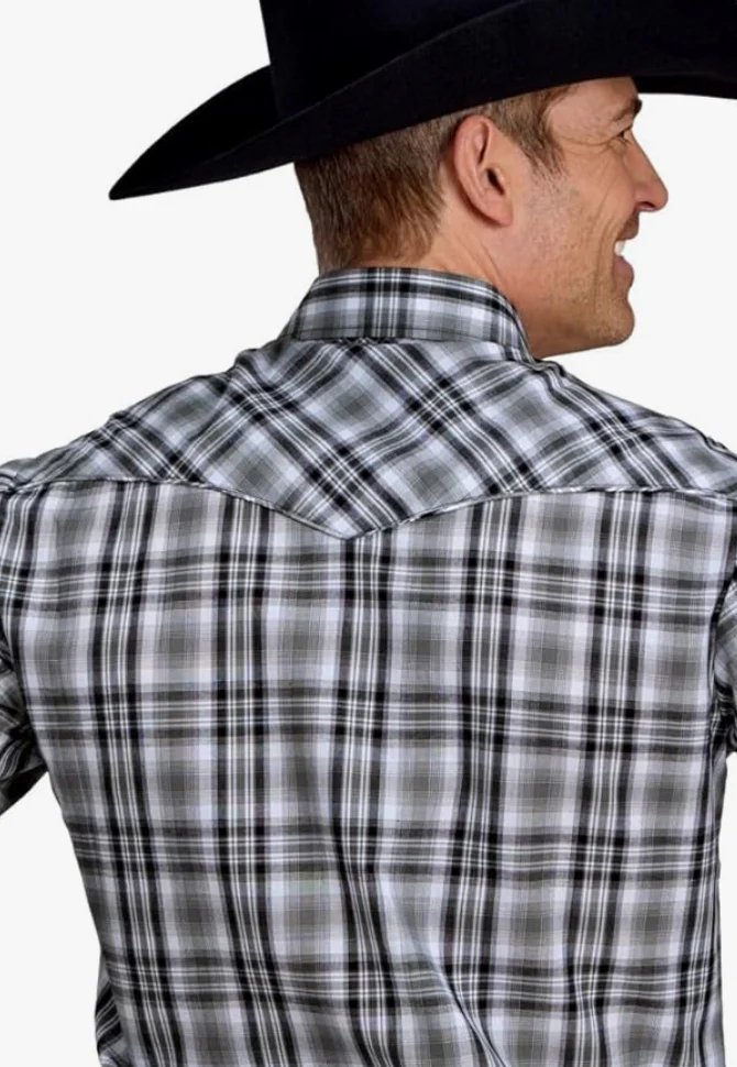 ROPER Western Shirt Mens Long Sleeve Plaid Gray - Image 2