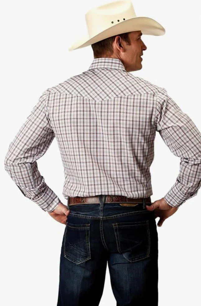 ROPER Western Shirt Mens Plaid Snap L/S Cream - Image 2