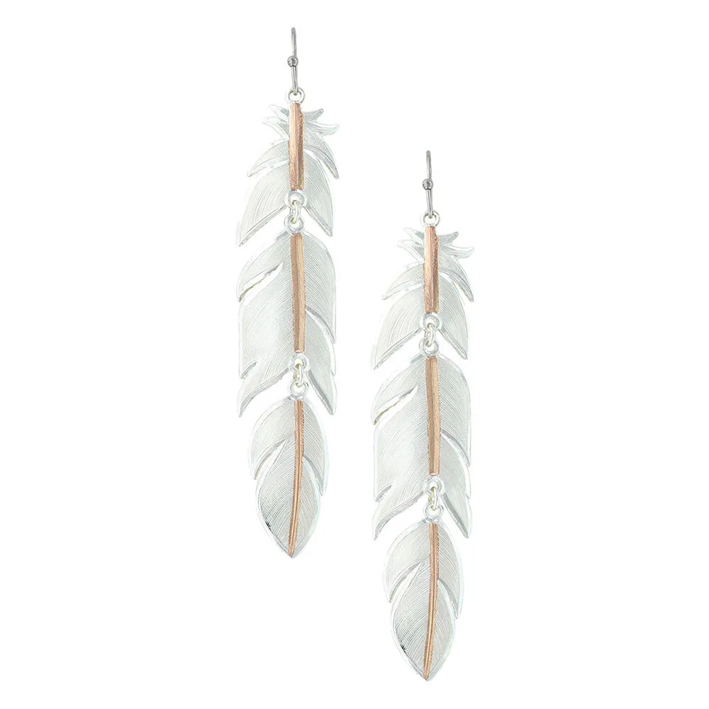 Rose Gold Plume Feather Earrings - Image 2