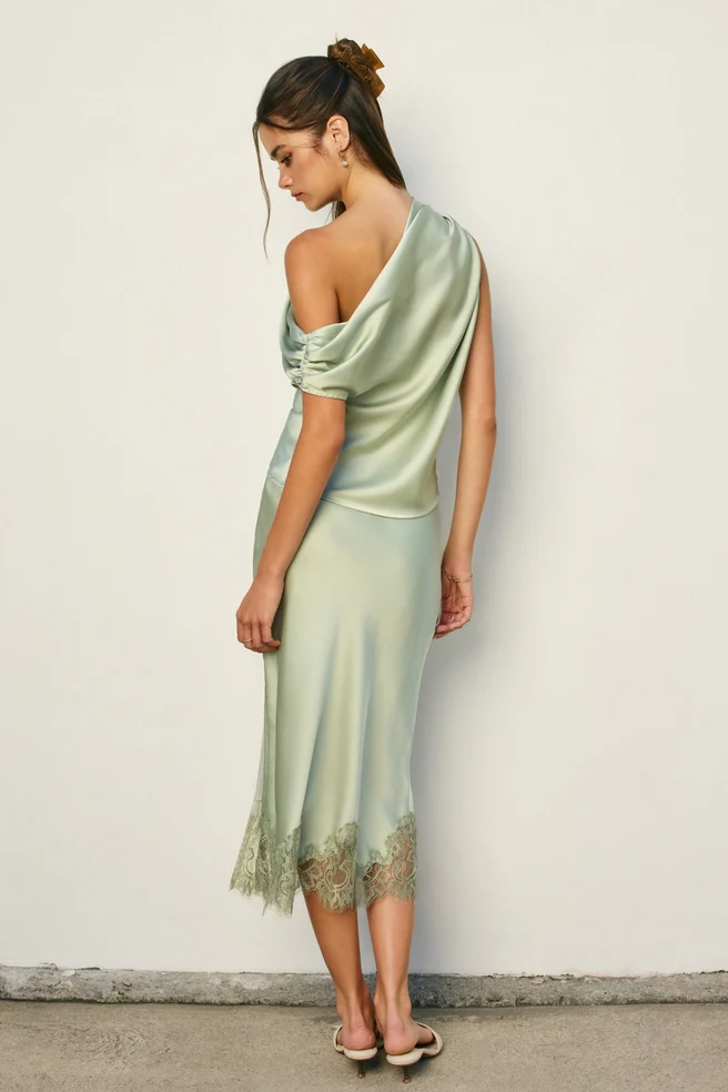 Sage Satin and Lace Pencil Skirt - Image 3