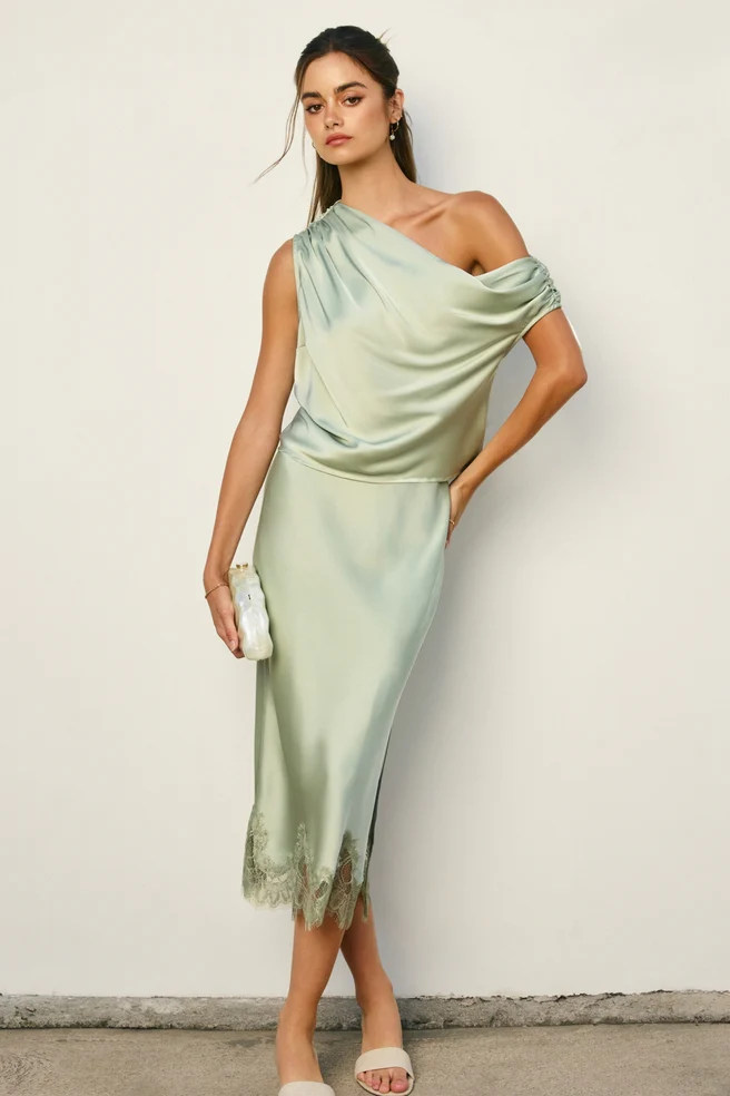 Sage Satin and Lace Pencil Skirt - Image 5