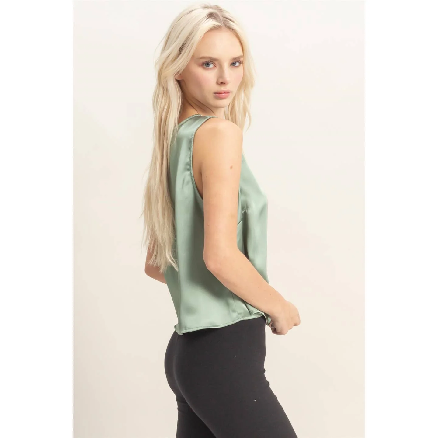 Sage Satin Keyhole Top - Image 3