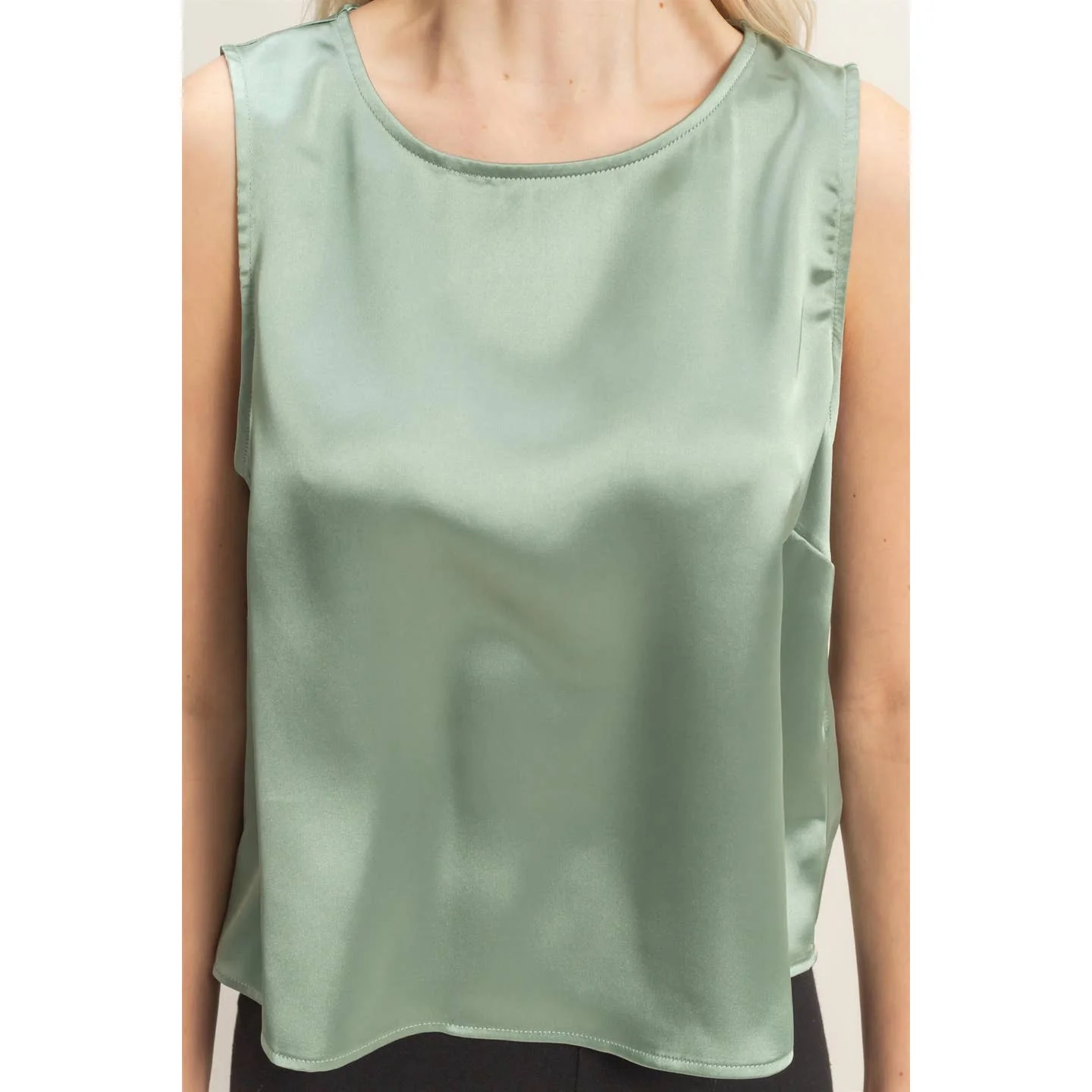 Sage Satin Keyhole Top - Image 4