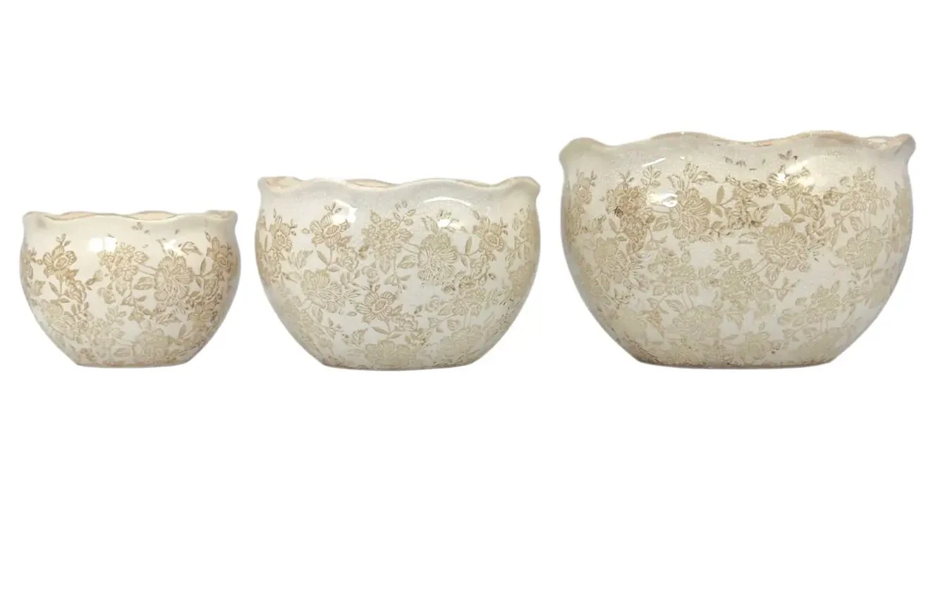 Set of 3 Rustic Vintage ceramic planter pots - Image 2