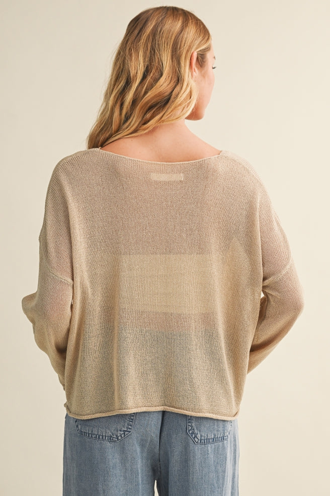 Sheer Oversized Wheat Sweater - Image 3