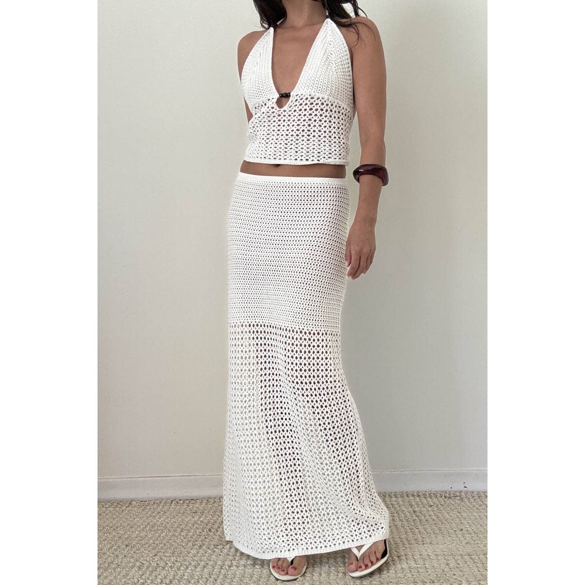 SALE Island Ivory Knit Halter Top & Maxi Skirt - Image 2