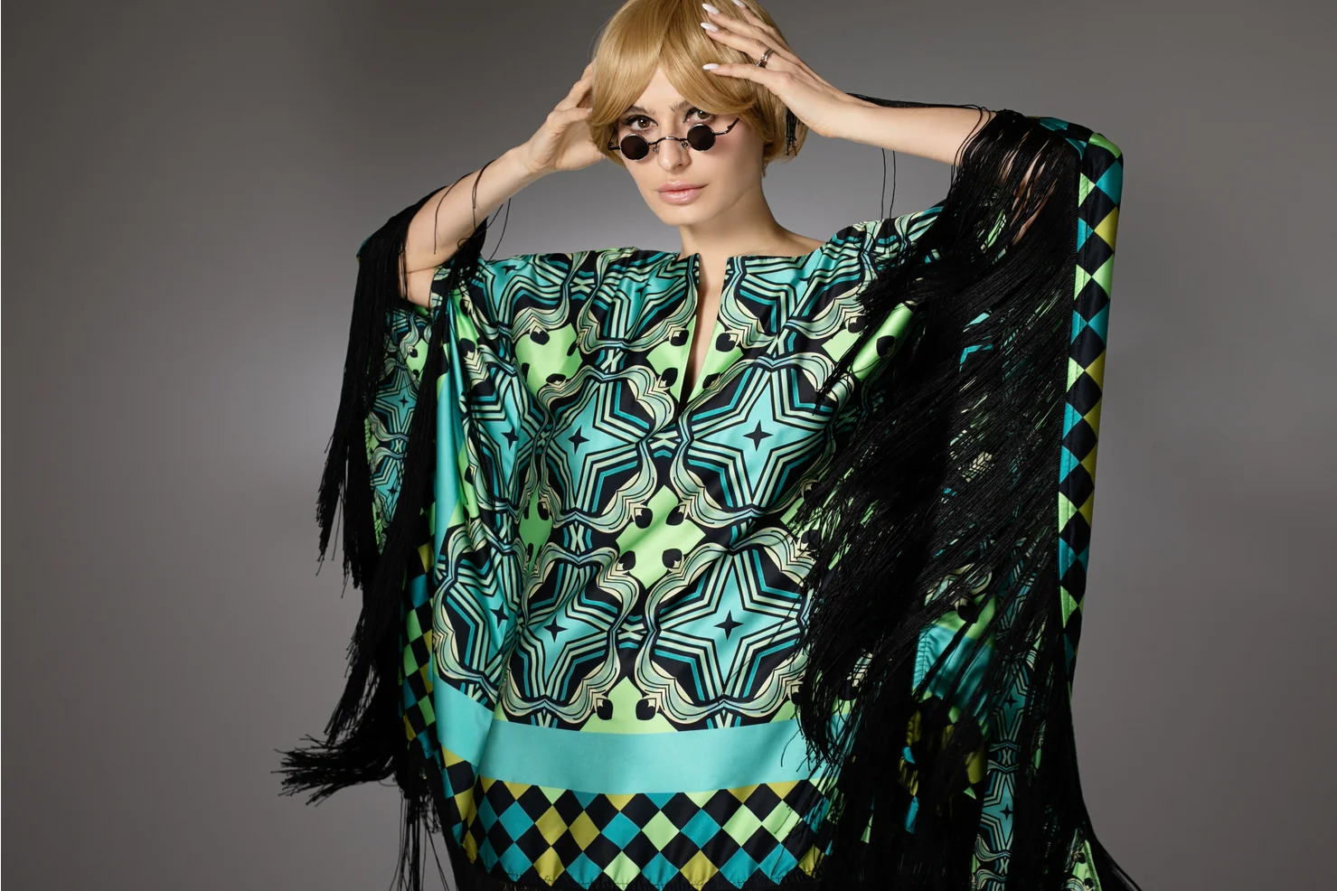 Stars Fringed Satin Dress - Image 4