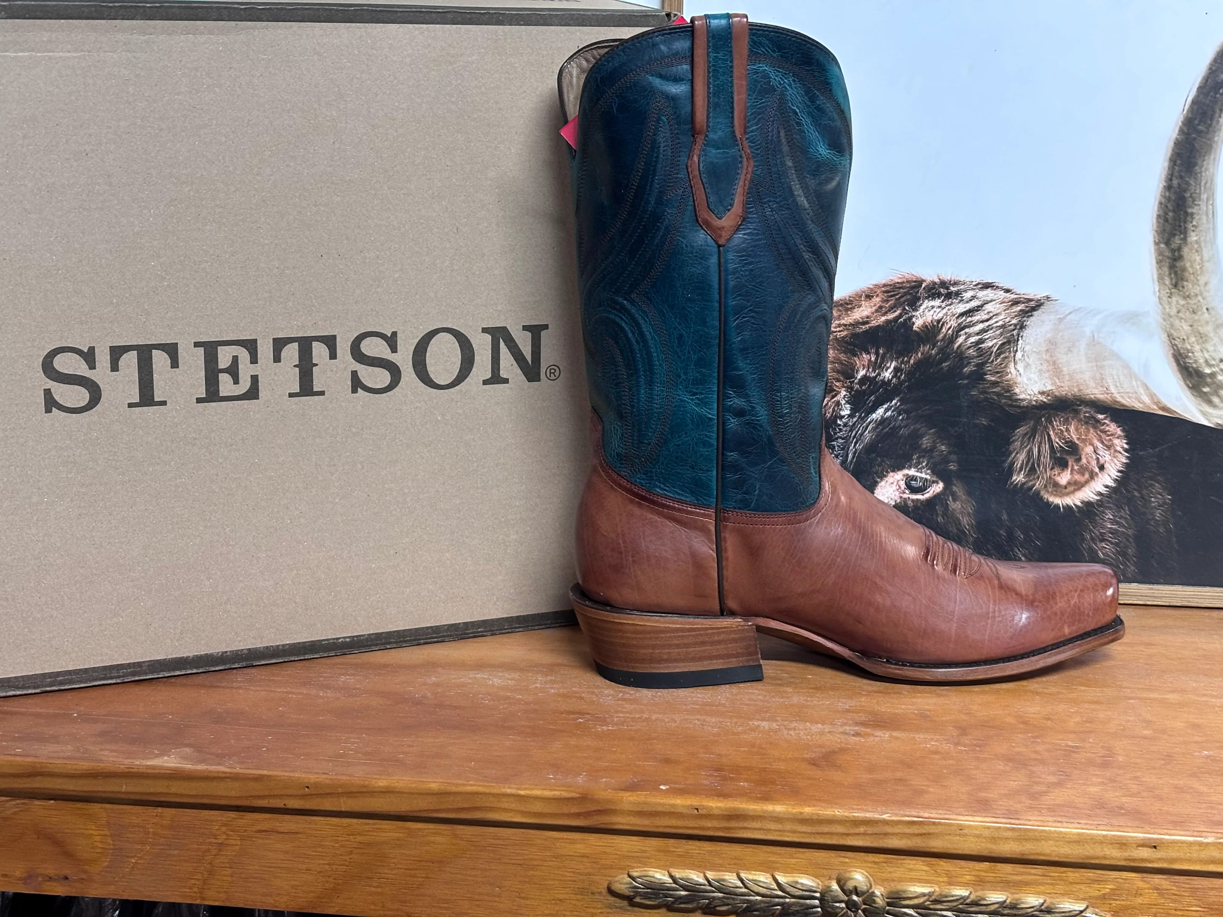 Stetson Jake Cognac & Navy Boots - Image 2