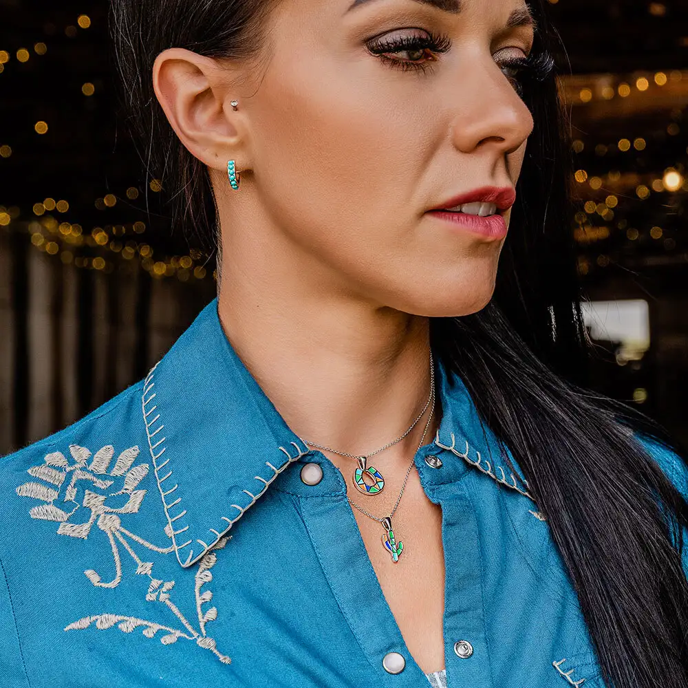 Studded In Turquoise Mini Hoop Earrings (Copy) - Image 3