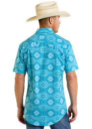 Teal Men's Aztec Print Short Sleeve Shirt - Image 2