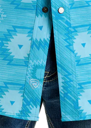 Teal Men's Aztec Print Short Sleeve Shirt - Image 3