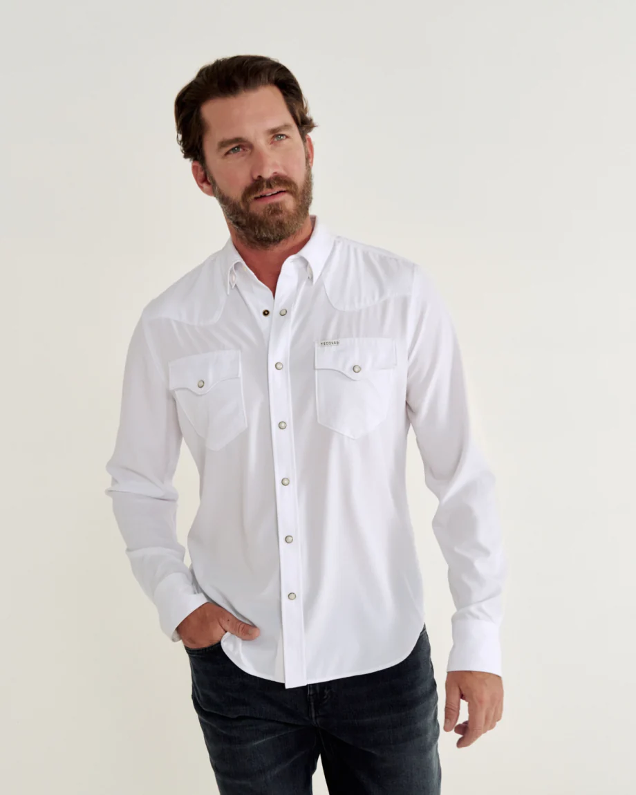 Tecovas Performance Western Pearl Snap White - Image 2
