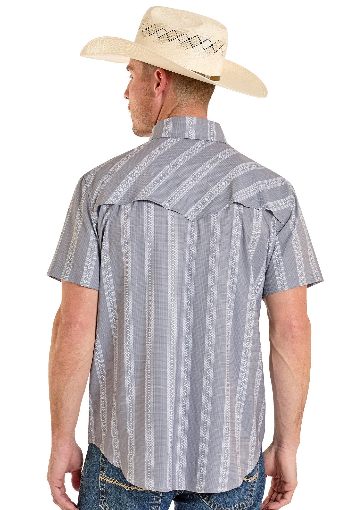 Tex Tek Western Snap Up Powder Grey Stripe - Image 2