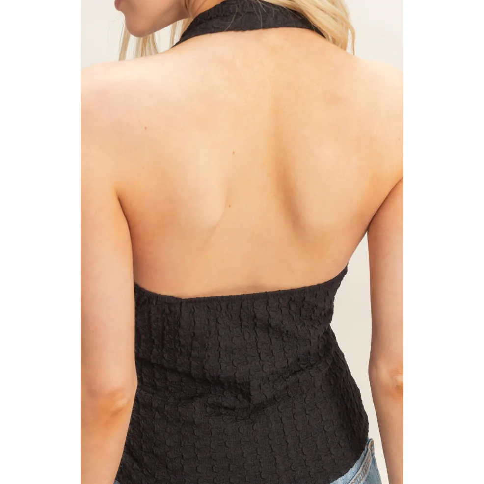 Tori Textured Halter Black Top - Image 2