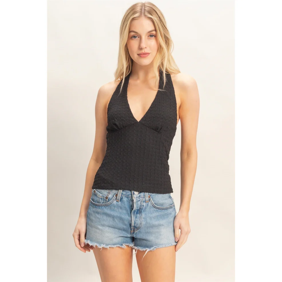 Tori Textured Halter Black Top - Image 3