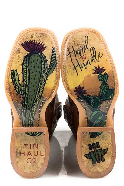 Tin Haul Ladies Cactooled Hard To Handle Sole Cowboy Boots Square Toe - Image 2