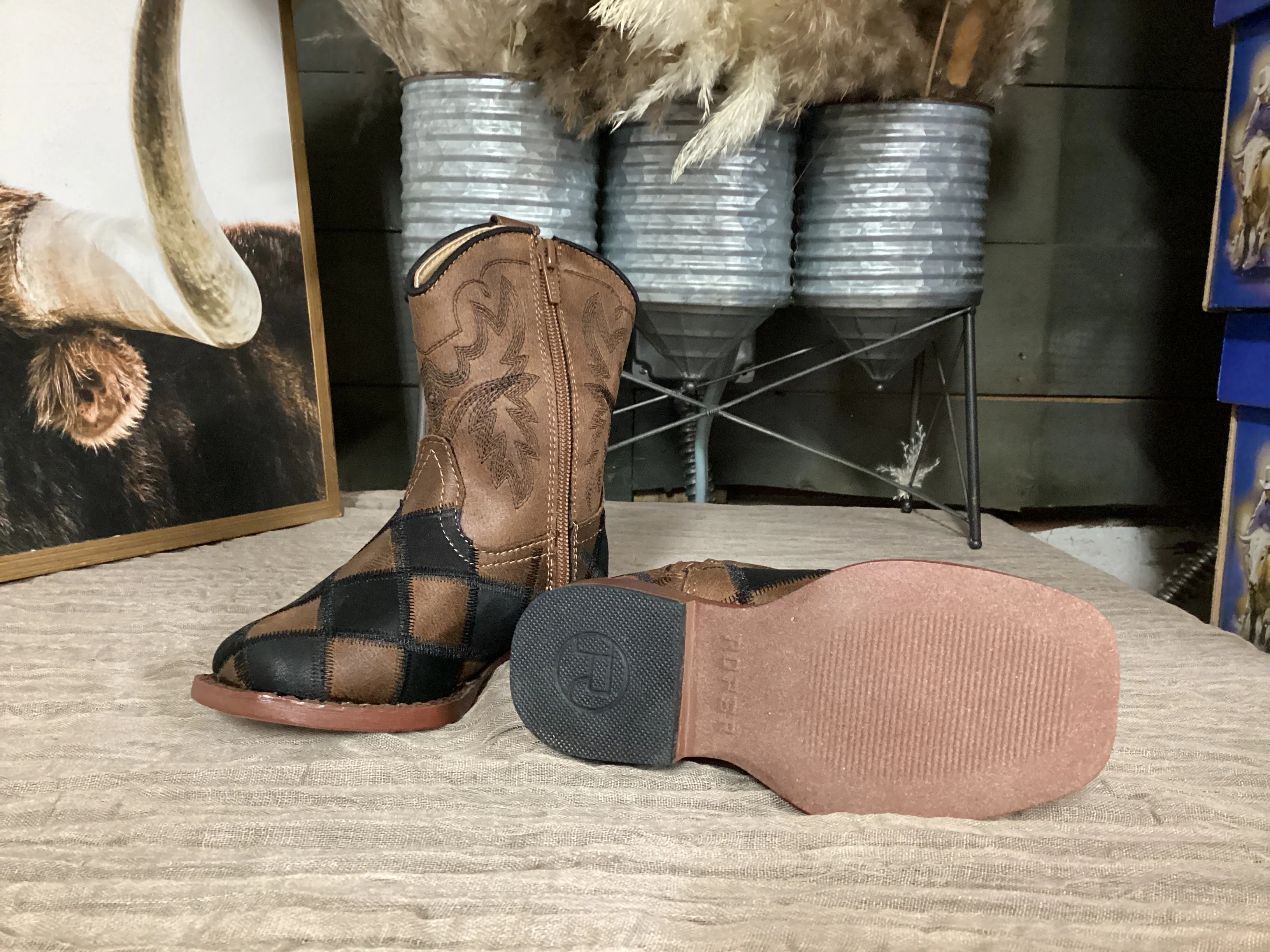 Toddlers Footwear Black/Tan Faux Leather Patchwork - Image 2