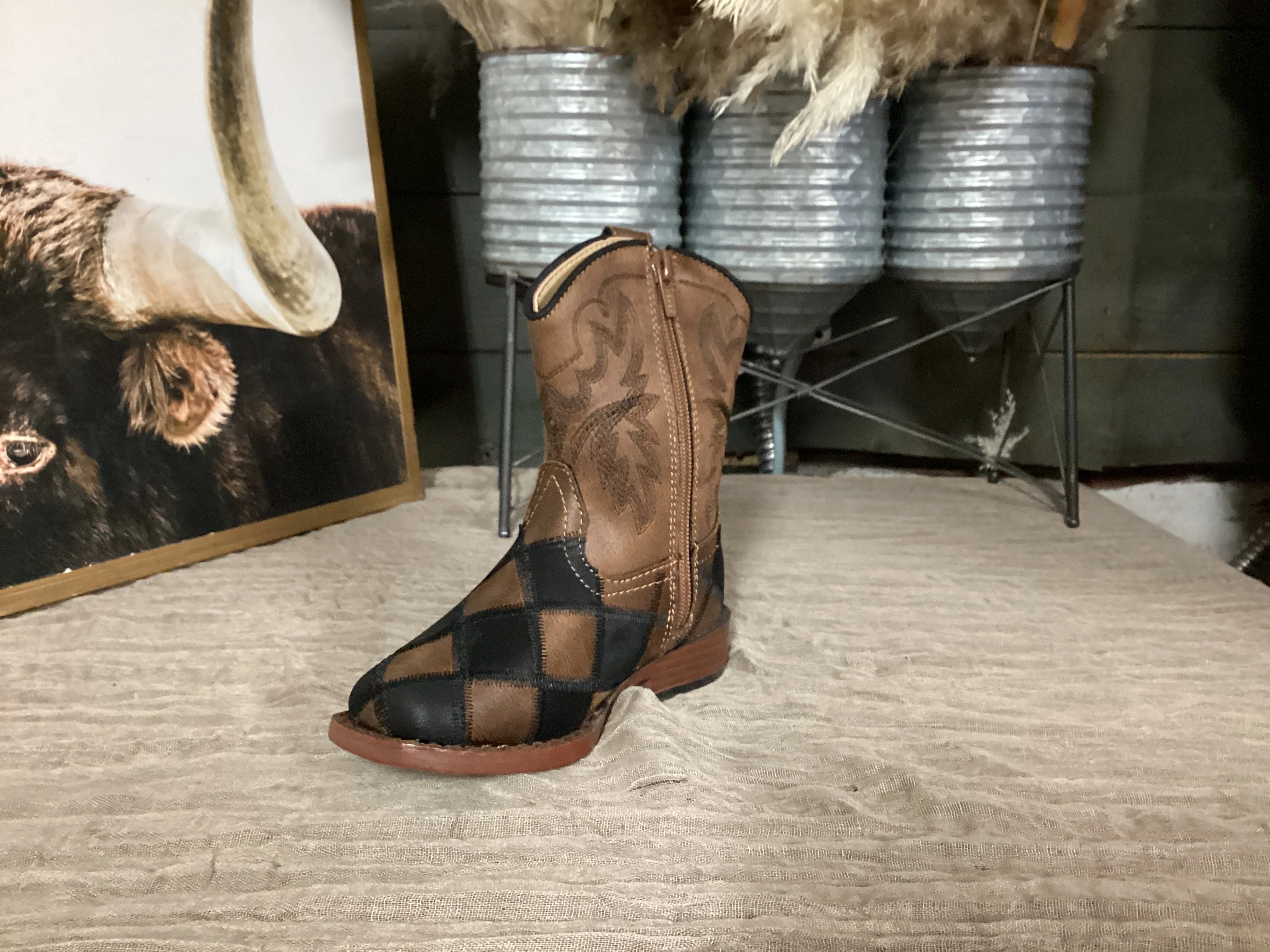 Toddlers Footwear Black/Tan Faux Leather Patchwork - Image 3