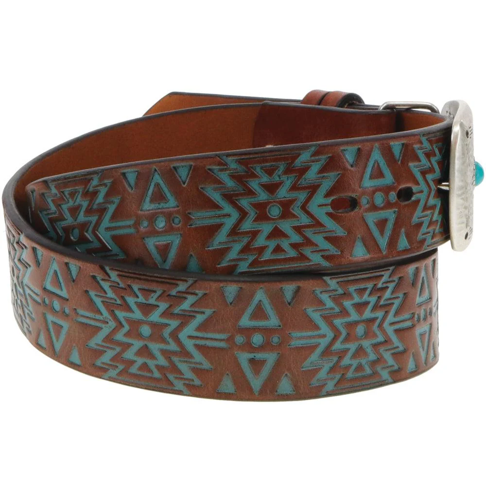 Turquoise Stone Aztec Branded Hooey Women's Belt - Image 2