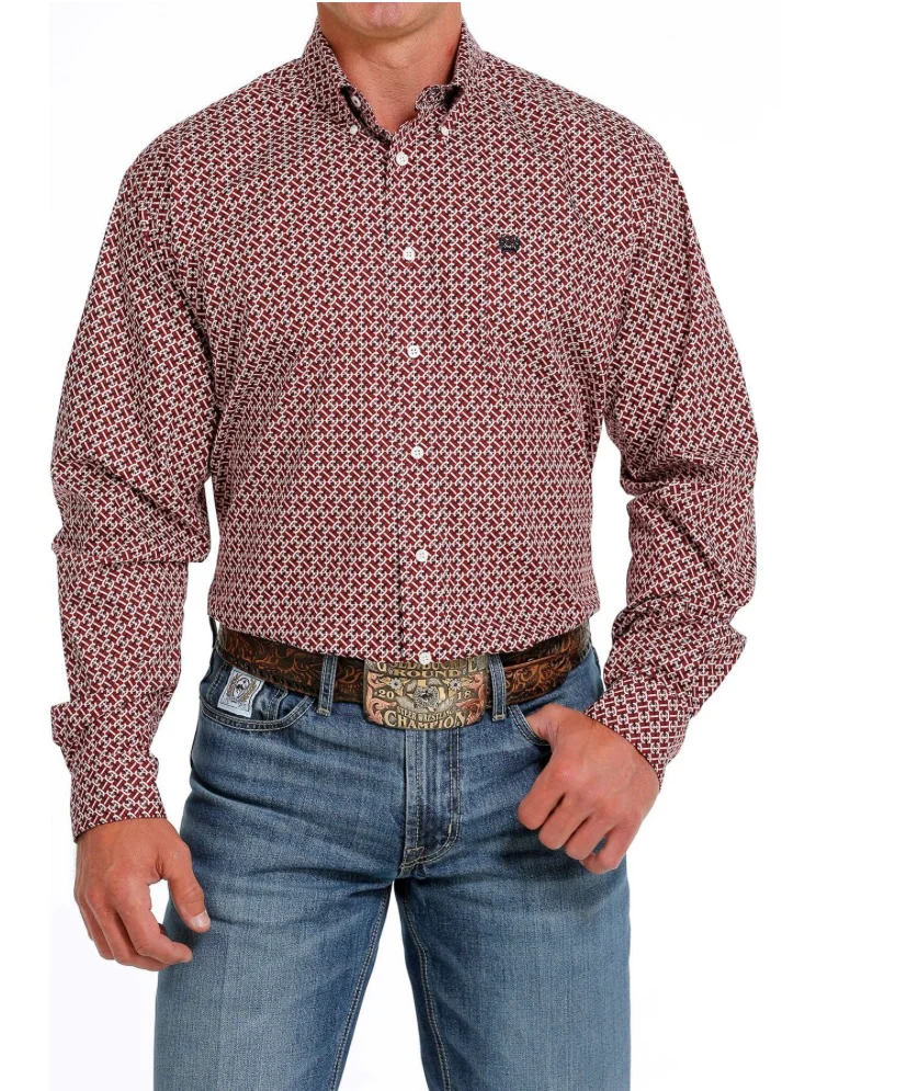 Final Sale ✨ CINCH MEN'S MULTI PRINT RED LONG SLEEVE BUTTON DOWN WESTERN SHIRT