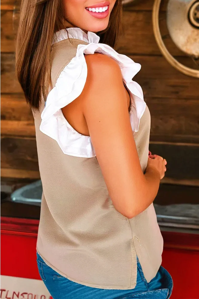 V Neck Ruffled Knit Top - Image 2