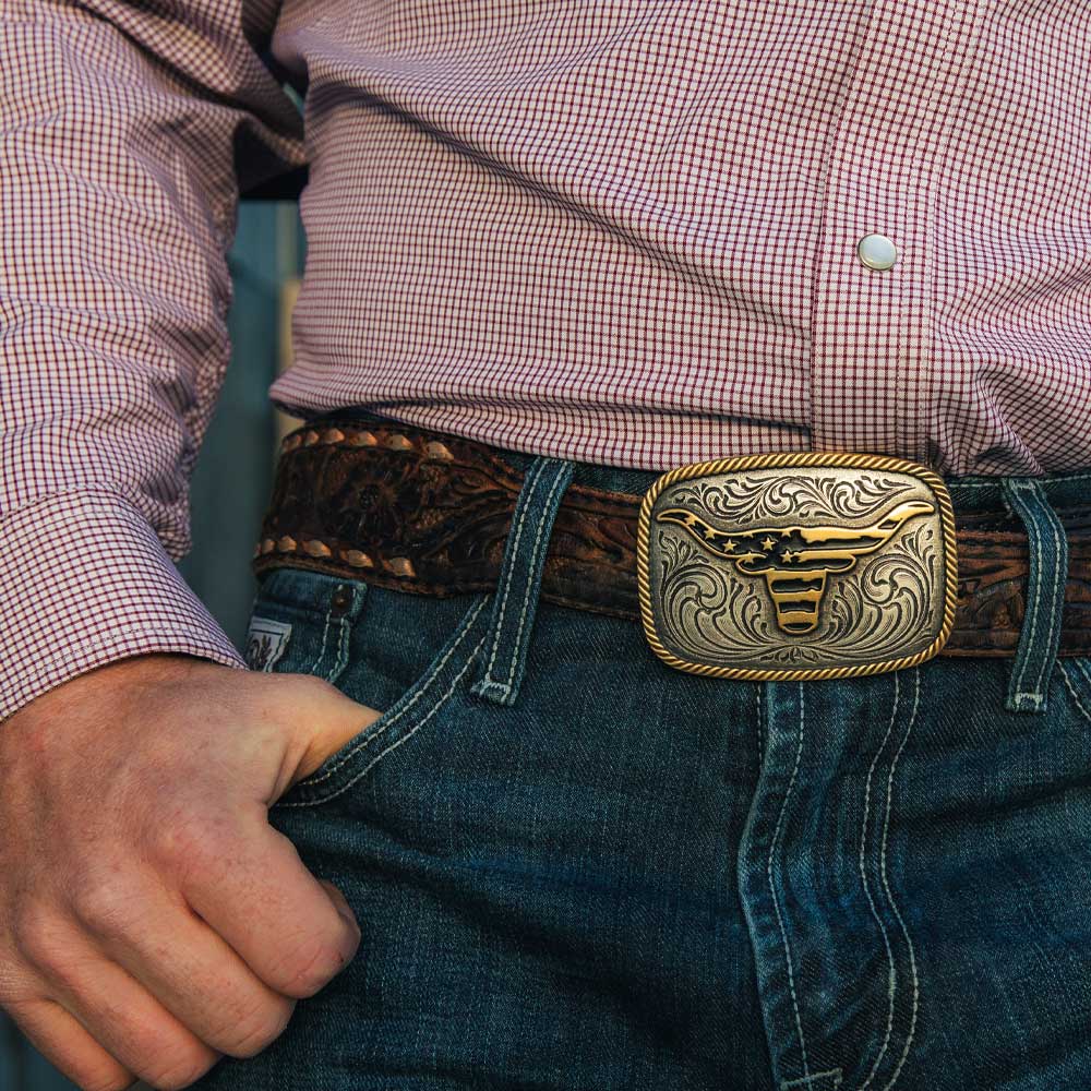 Western Patriotic Longhorn Buckle - Image 2