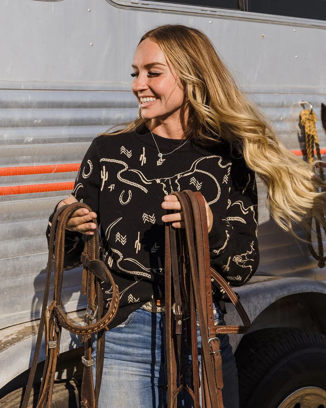 Women’s Ainsley Sweater Tan/Black - Image 2