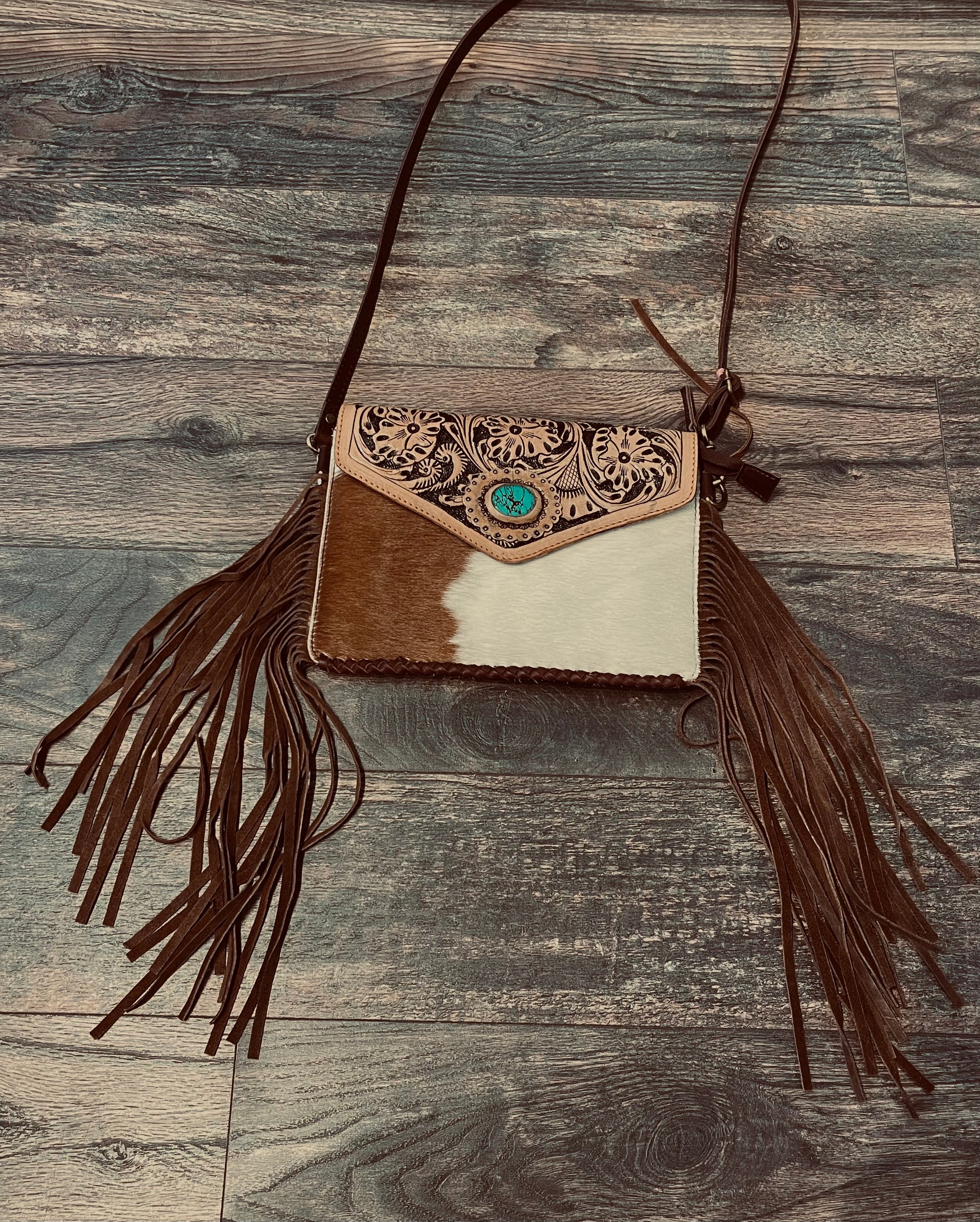 Women's Cowhide Western Floral Tooled Leather Shoulder Purse Handbag - Image 3