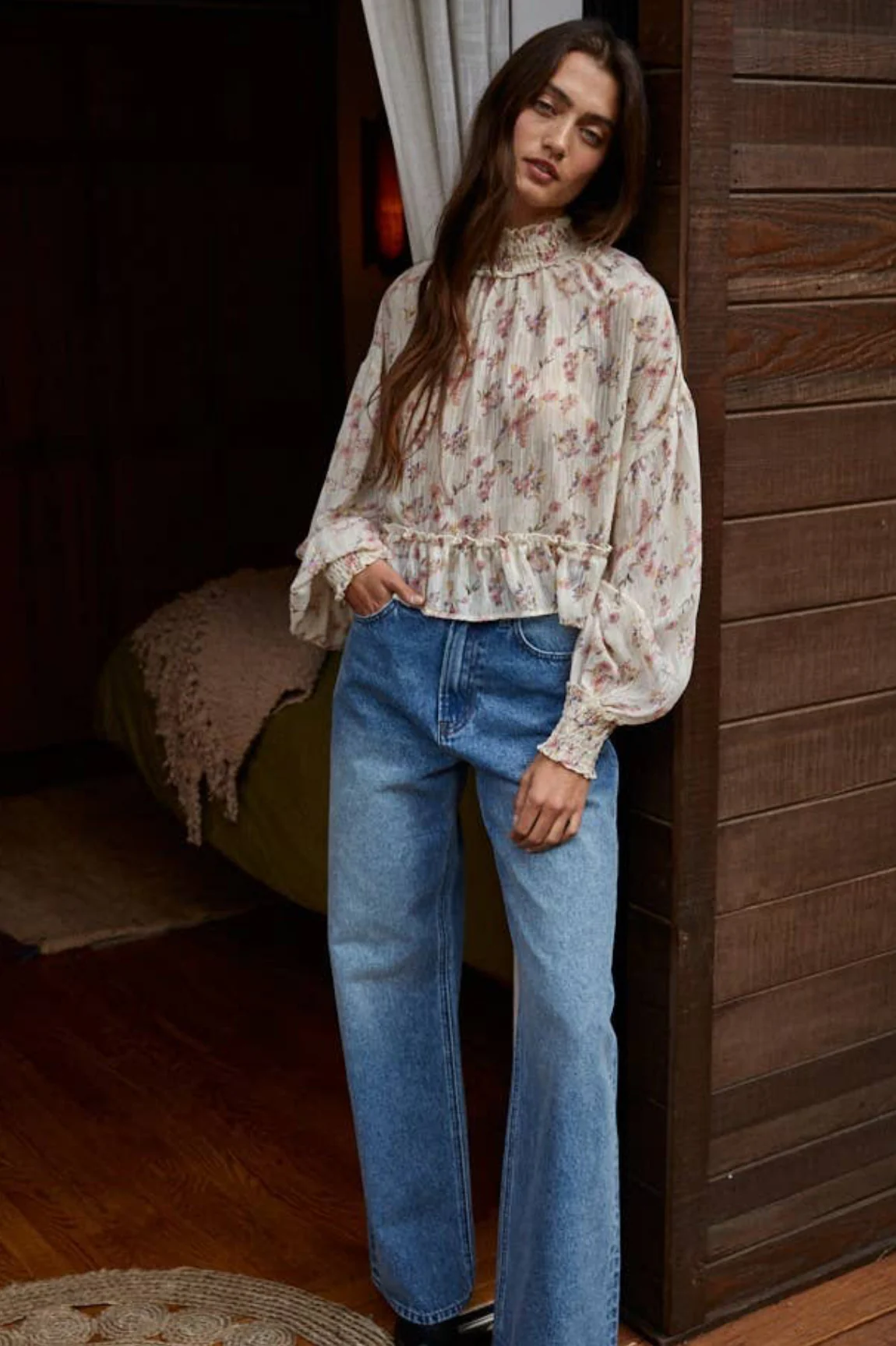 Floral Mock Neck Blouse - Image 2