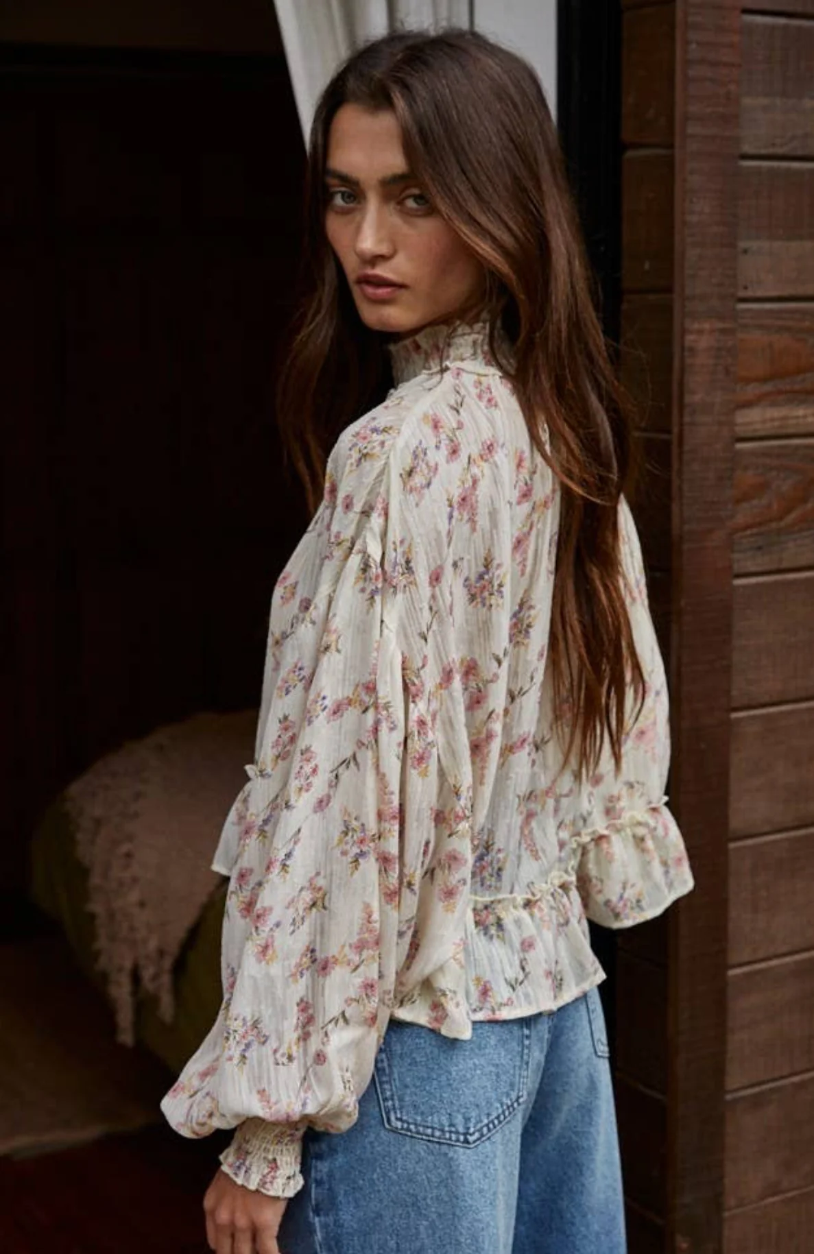 Floral Mock Neck Blouse - Image 3