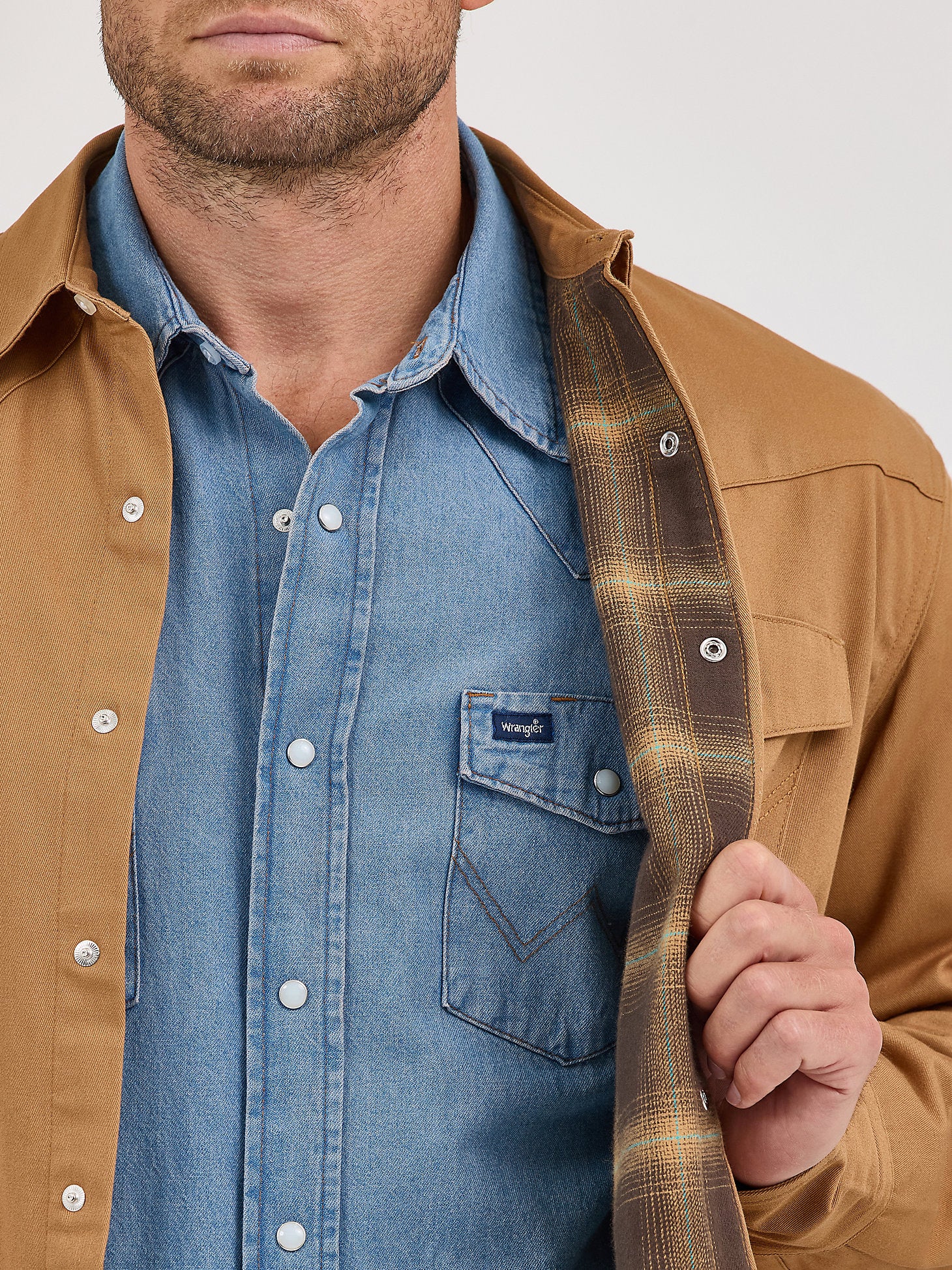 Wrangler Flannel Lined Tan Men's Snap Up - Image 2
