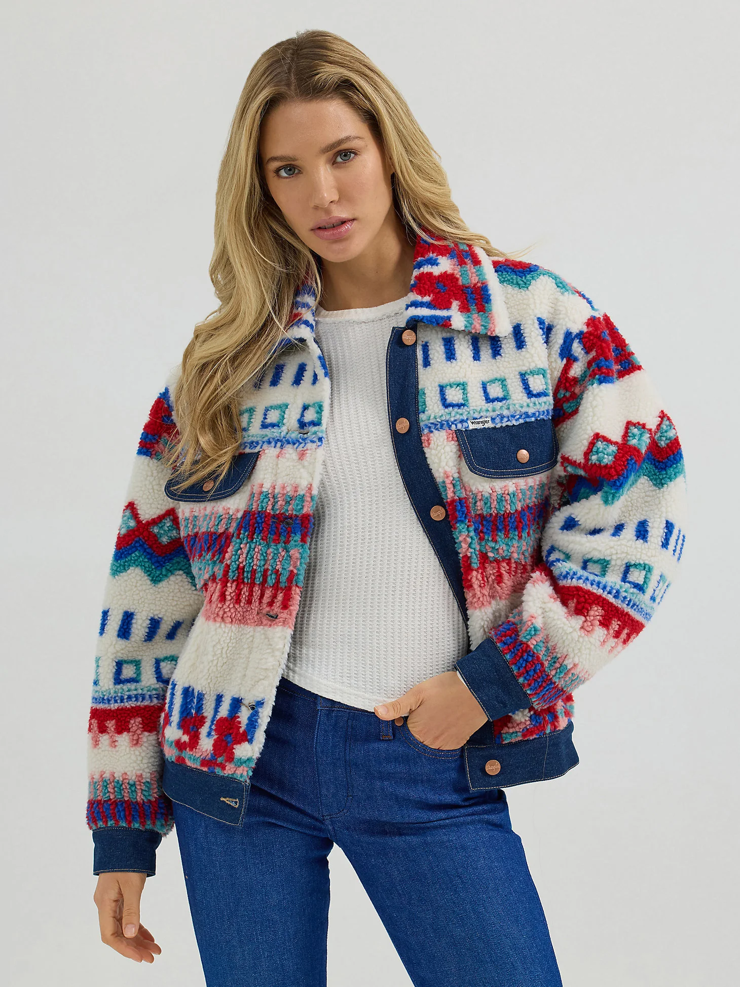 Wrangler Fun Floral Sherpa Trucker Jacket - Image 3