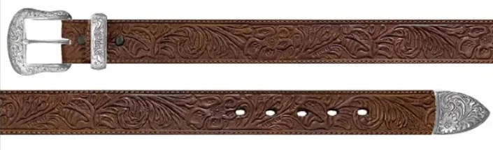 Wrangler Ladies Tooled Dark Brown Belt - Image 2