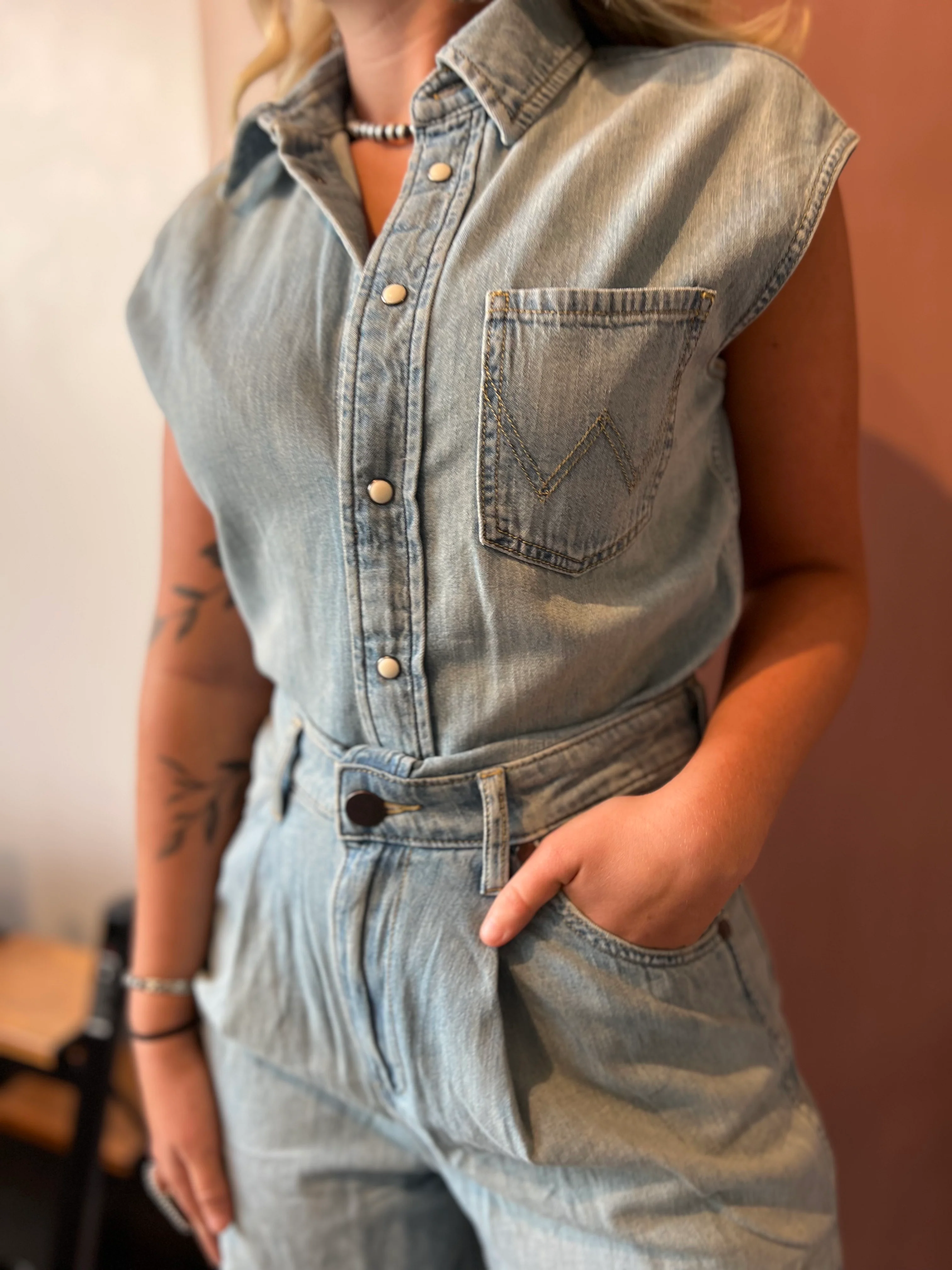 Wrangler Punchy Jumpsuit Bleached - Image 2