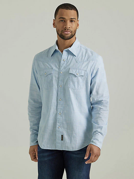 Wrangler Retro Blue Weave Men's Snap Up - Image 2