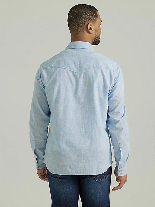 Wrangler Retro Blue Weave Men's Snap Up - Image 3